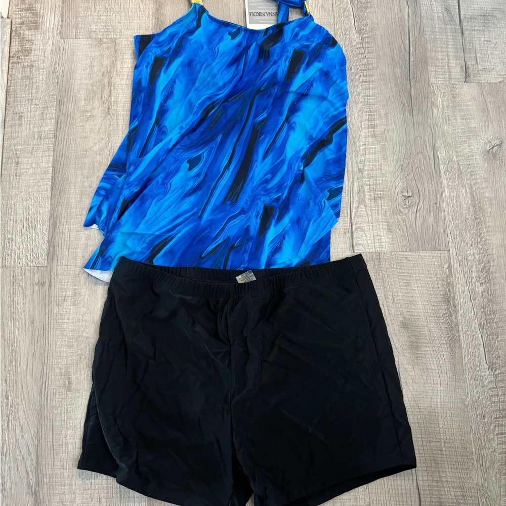 Vibrant Blue and Black Women's One Piece Swimsuit